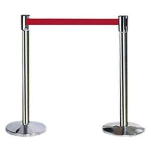 Ladwa 2 Pcs Hook Type Stainless Steel Barricade Set with 2.25m Red Flexible Nylon Belt, LQManager_Red