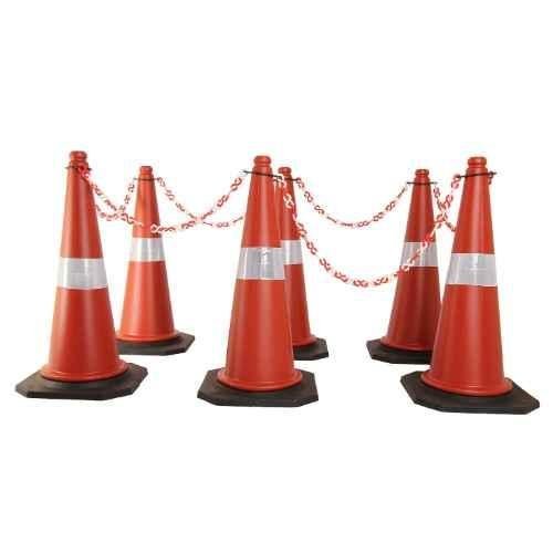 Ladwa 750mm Red & Black PVC Traffic Safety Cone with 6m Chain & 6 Hooks (Pack of 6) 1 Ladwa 750mm Red & Black PVC Traffic Safety Cone with 6m Chain & 6 Hooks (Pack of 6)