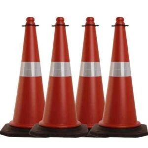 Ladwa 750mm Red & Black PVC Traffic Safety Cones with Reflective Strips Collar (Pack of 4)