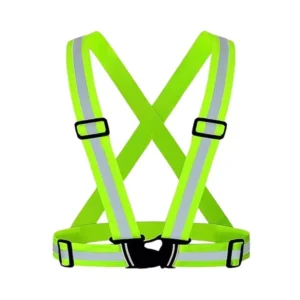 Rahul Professionals Cross Belt Reflective Jacket High Visibility Adjustable Silver Reflective Stripe Color Green Free Size (Pack of 15)